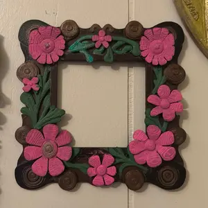 Pink Garden Floral Frame – Hand Painted Cottagecore Wall Decor