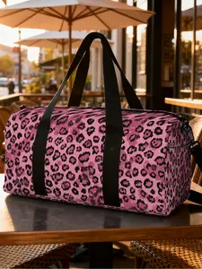 (2D Flat Printing) 1pc Pink Leopard Spots Travel bag Unisex Handbag, with Adjustable Shoulder Strap, Large Capacity Sports Bag, Artistic Luggage Accessory, Perfect for Weekend Vacations, Machine Washable, Travel Duffle Bag