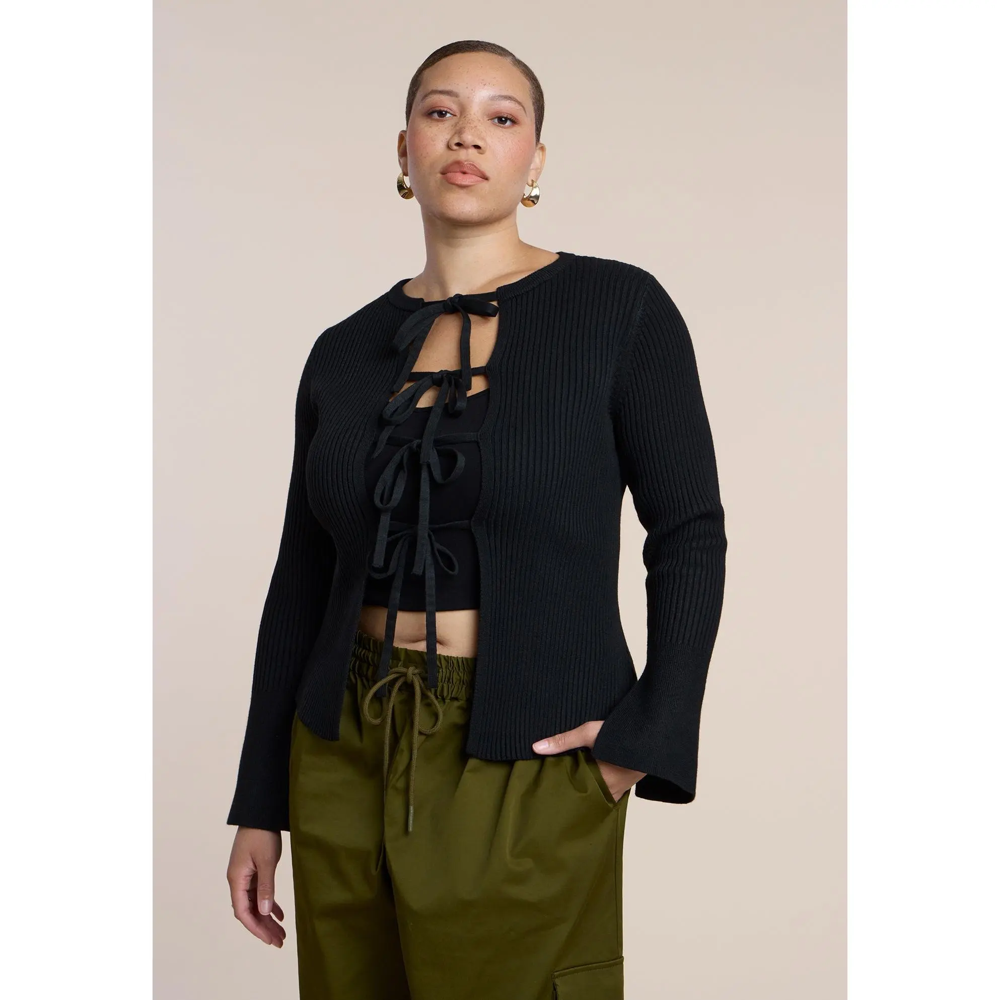 ELOQUII Women's Plus Size Tie Front Cardigan