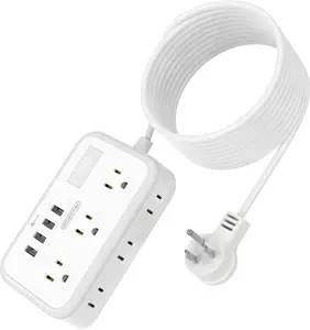 Flat Plug Extension Cord 15 Ft/25 Ft, NTONPOWER 6 Widely Spaced Outlet(2 Side) Power Strip with 4 USB Port, Overload Protection, Wall Mount Charging Station for Home Office, Dorm Room and Nightstand,