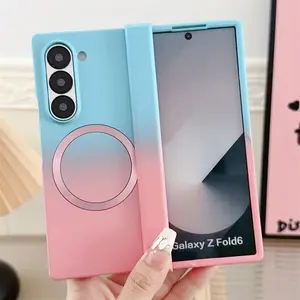 Gradient Dual Color Magnetic Liquid Silicone Protective Phone Case for Samsung Galaxy Z Fold 7 6 5 4 Zfold3 Case For Magsafe Charging Cover Protection