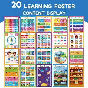 20 Educational Posters for Kids with Protective Film, ABC Letters, Numbers, Colors, Animals, Weather, Learning Materials, Classroom Supplies, Perfect for Preschool Classroom Decor