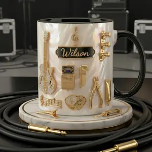 Personalized Guitar Efffect Mug, Fathers Day Mug, Guitar Lovers Mug, Gift For Husband Fathers, Birthday Mug, Guitar Mug, Music Gifts, 2D Printed 3D Effect, gift for her, gift for him, gift for mom, gift for dad, gift for friend, birthday gift mug.