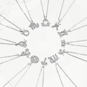 #S15 Zodiac Sign Necklace for Women, 12 Constellation D Color Moissanite Pendant, S925 Birthstone Jewelry, Personalized Birthday Gift