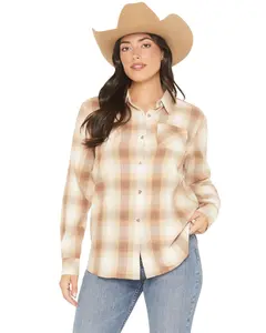 Shyanne Women's Vistas Plaid Print Long Sleeve Button-Down Flannel Shirt - Srho25w9-Cof