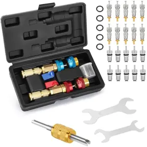 WADEO R134A R1234YF Valve Core Quick Remover Installer Tool Set, High Low Pressure AC Valve Core Removal Tool Kit for R134A, R1234YF Refrigerant Air Conditioner System