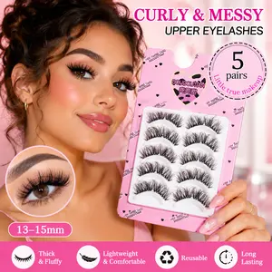 DUODUOTIAN 5 Pairs C-Curl 13-15mm Cosmetic Thick & Long Curling & Messy Upper Eyelash Extensions, DIY Cluster, 3-Second Easy Application, Beginner-Friendly, Volumizing Eye-Enlarging, for Stage Makeup & Holiday Gifts, Eyelashes Extensions