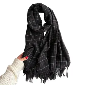 Simple plaid autumn and winter warm scarf shawl commuting versatile couple fringed cashmere scarf women
