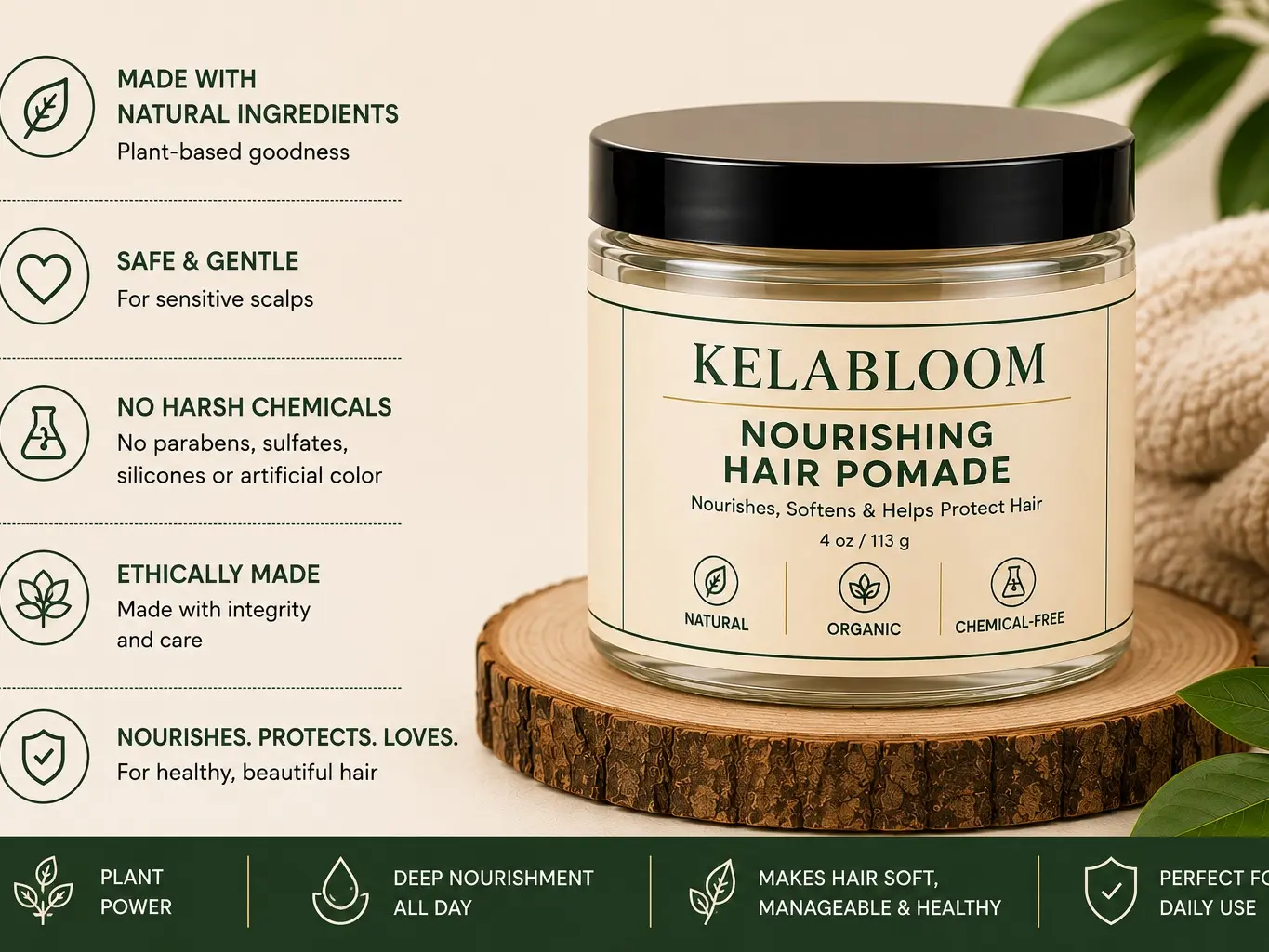 KELABLOOM Ultra-Nourishing Hair Pomade - Mango & Shea Butter for Moisturizing & Hair Growth