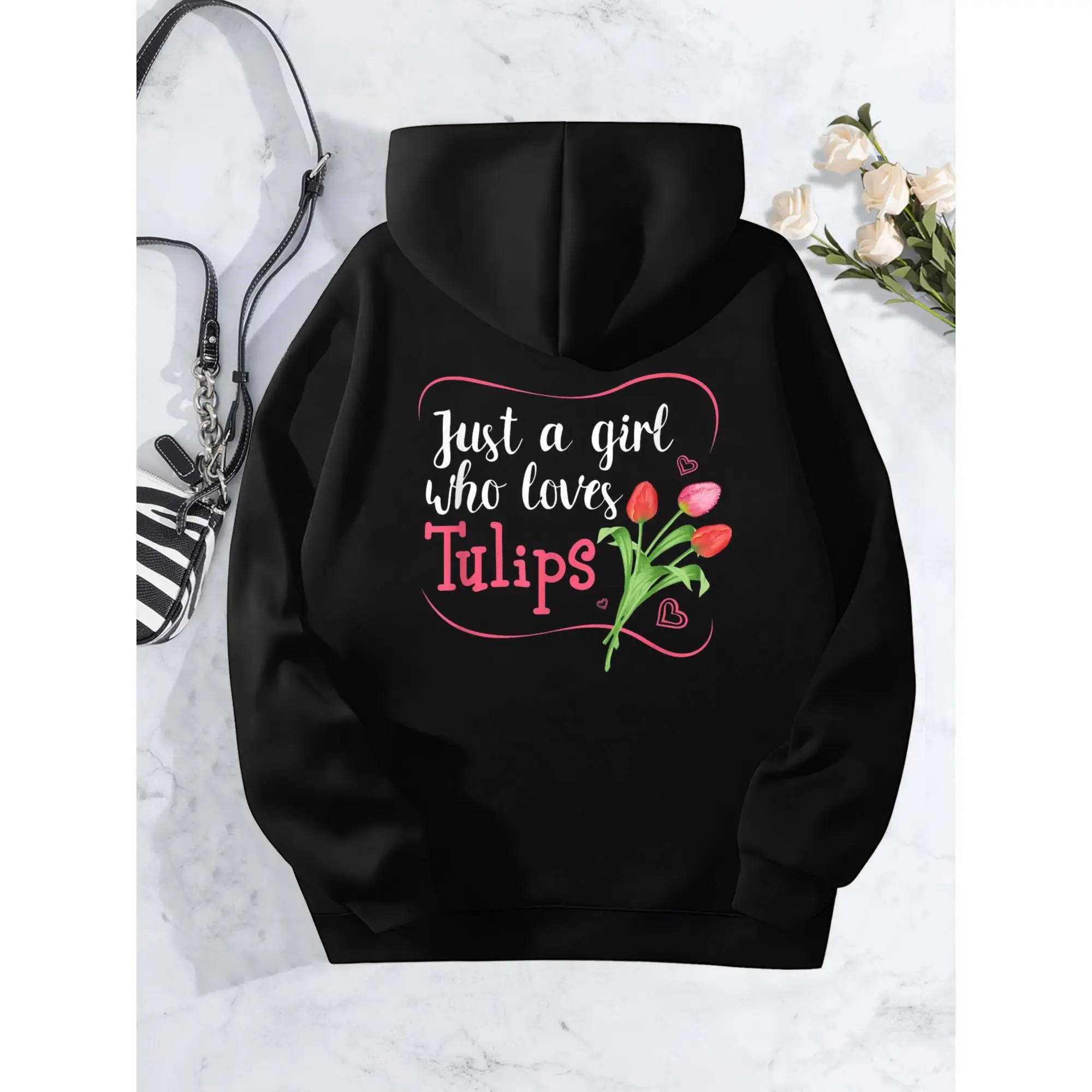 Women's Tulip Flower Hoodie - Long Sleeve Hooded with Floral Garden Print - Cute Spring Bloom Design - Cozy Streetwear Sweatshirt for Women Who Love Tulips Tops Womenswear Casual sweatshirts winter outfits graphic hoodie comfort hoodies