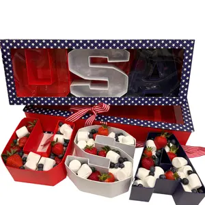 USA Letter-Shaped Flower Gift Box with Removable Letters & Plastic Liner