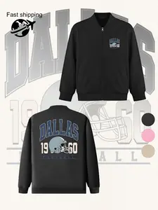 Dallas 1950 Football Print Long Sleeve Jacket, Women's Casual Zipper Coat, Comfortable Fashion Design, Ideal Gift, All Seasons Wear