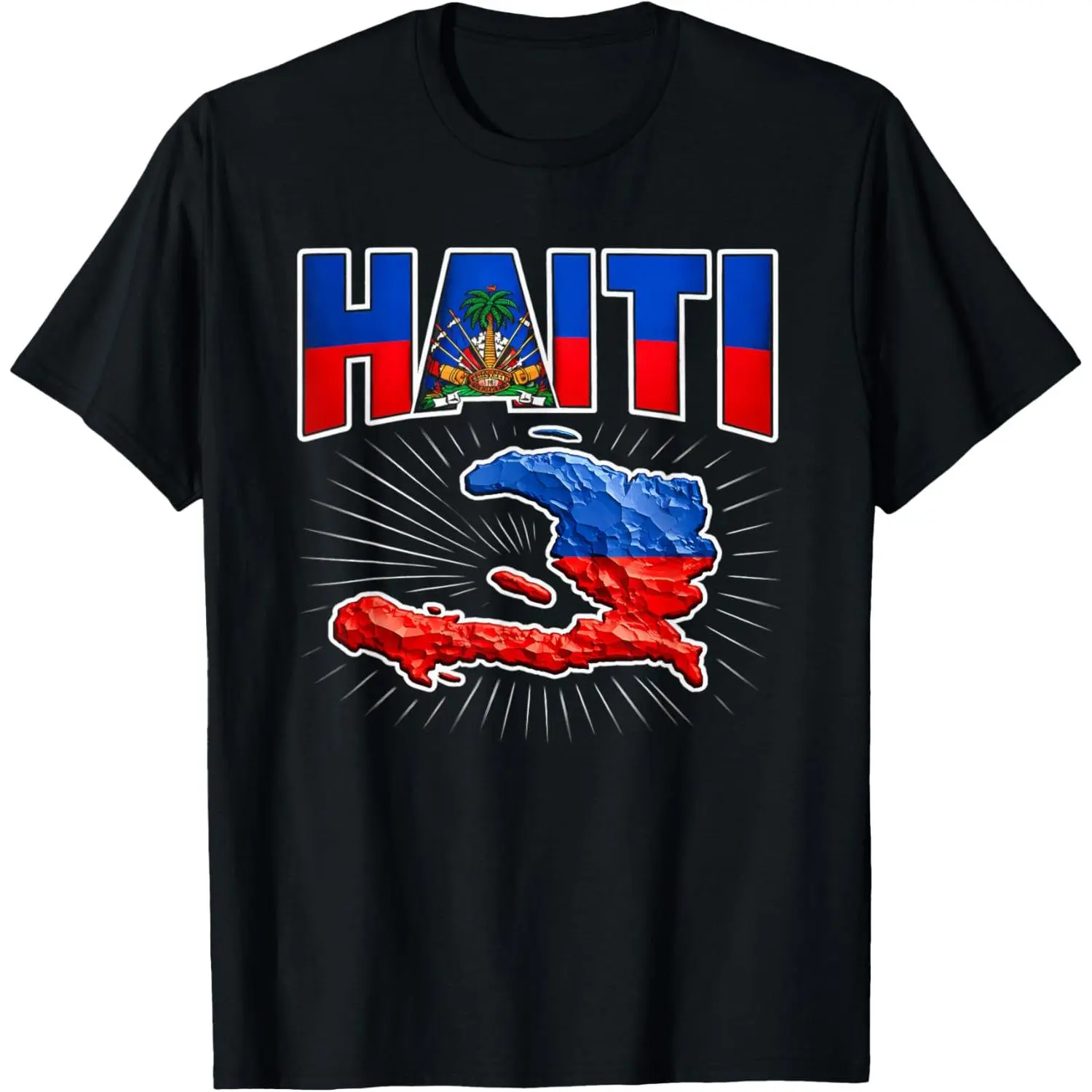 Haitian Pride Graphic T-Shirt for Women, Vintage Distressed Flag Map Print, 100% Cotton Casual Short Sleeve Streetwear