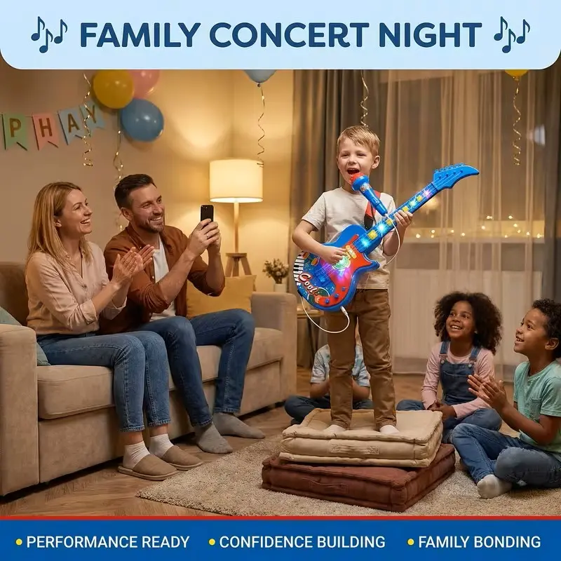 Kid's Portable Kpop Guitar & Karaoke Microphone Toy Set with LED Lights ...