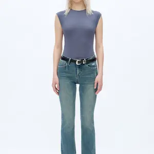 Women's Retro High-Waisted Flare Jeans with Belt Loops – Slim Fit Bootcut Denim Trousers, Casual Streetwear for All Seasons m&m