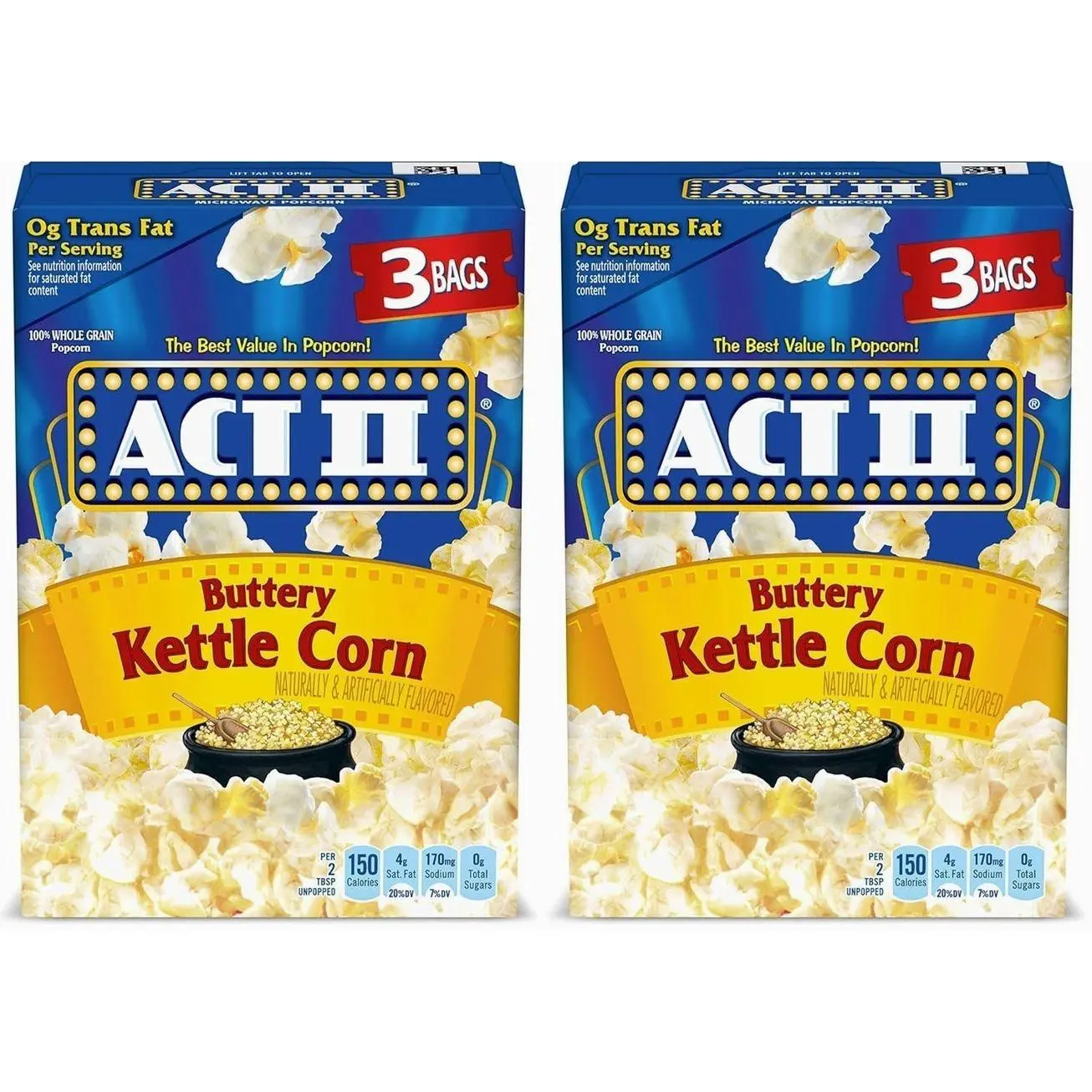 ACT II, Microwave Popcorn, Buttery Kettle Corn, 2.75-oz. Bags, 3 Ct (Pack of 2)