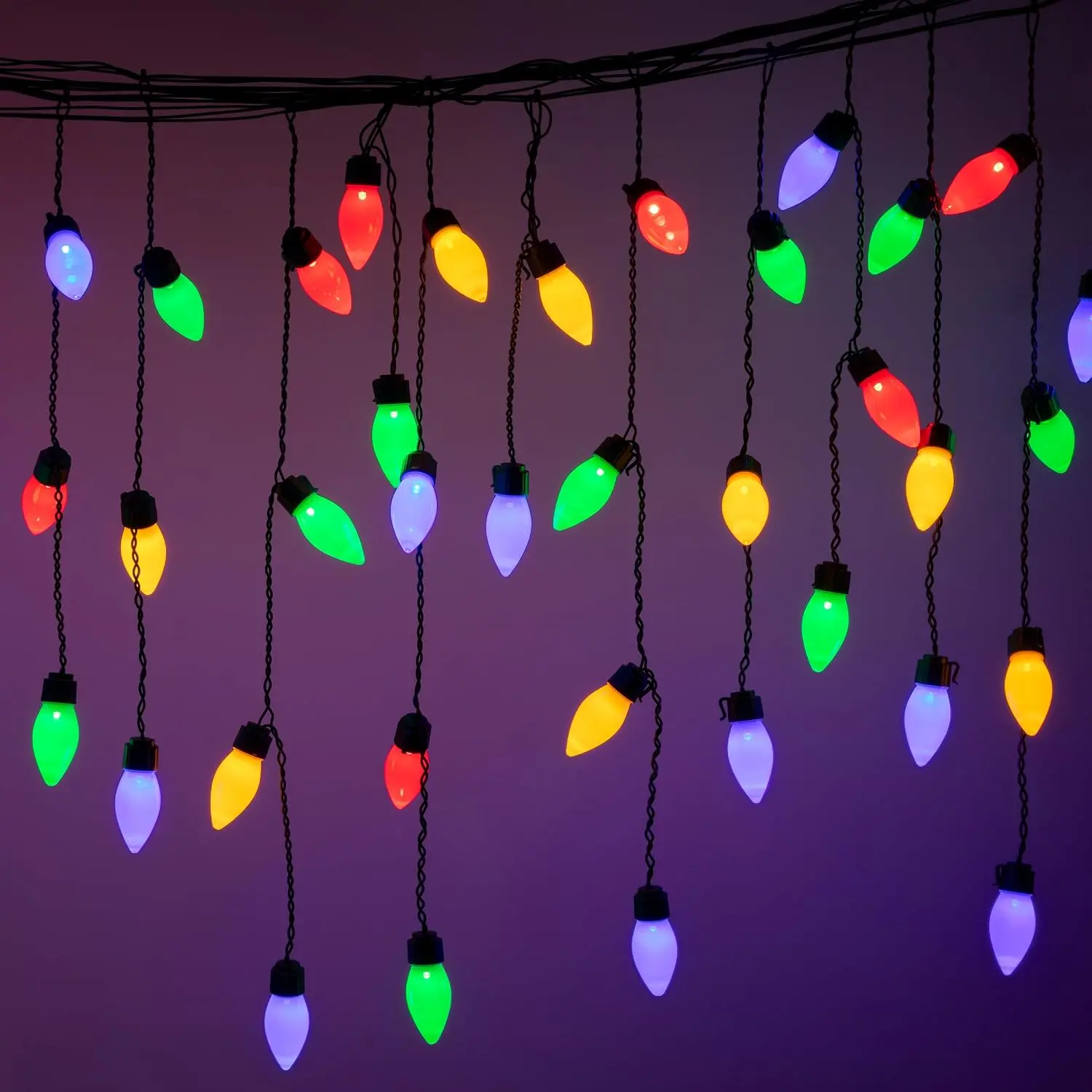 48FT 99LED C9 Icicle Christmas Lights Outdoor 4-3-2 Drops Multicolor
