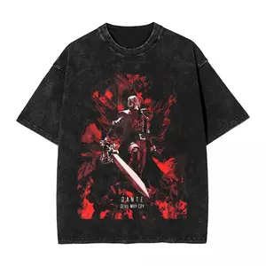 Devil May Cry anime T-shirt, anime-themed T-shirt, game Virgil DMC T-shirt, hip-hop washed cotton loose T-shirt, Devil May Cry unisex top, 7Streetwear summer T-shirt, unisex, 100% pure cotton.