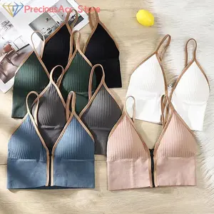Sexy Seamless Bras For Women Padded Underwear Backless Bralette Sleep Top Camis Wireless Fitness Zipper Bra Lingerie