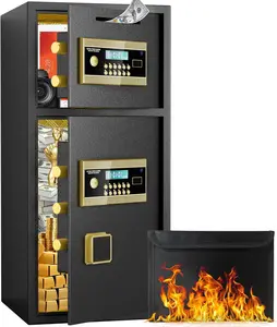 6.5 Cu ft Safe Box with Fireproof Waterproof Bag, Extra Large Home Safe Box with Deposit Slot & Adjustable Shelf, Soft PU Leather Lining Money Safe with Large LCD Screen & Dual Alarm for Home Office