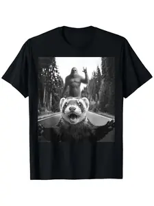 Funny Ferret Selfie T-Shirt for Men & Women - -Like Ferret Creature Design, 100% Loose Fit Retro Unisex Tee, S-XXXL Sizes, Casual & Outdoor Wear with Iconic Ferret Photo Print (Machine Washable)