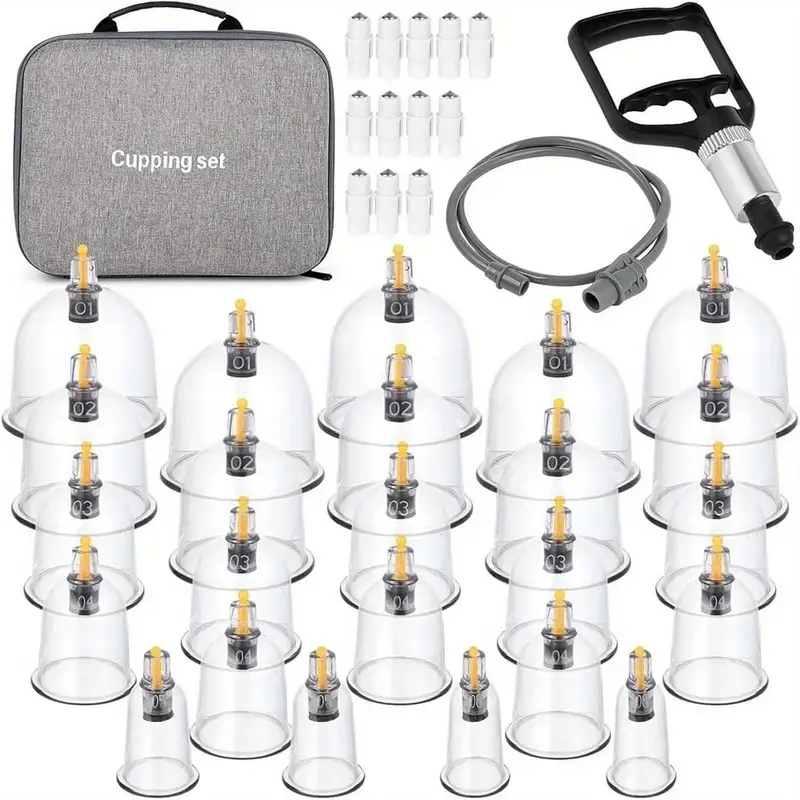 24-Piece Cupping Set with Handle - Lightweight Adjustable Manual Massage Tools, Storage-Inclusive Deep Tissue Massagers for Athletes, Home Use Muscle Care (Beauty & Personal Care)