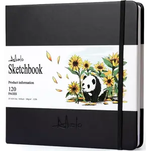 Square Sketchbook for Drawing, 120 Pages Sketch Book, 122LB/180GSM Thick Paper, Mixed Media Sketchbook for Charcoal Pencil, Inks Pen, Colored Pencil, Acrylic Marker, Oil Pastel