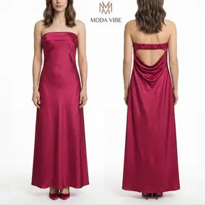 MODA VIBE Elegant Off Shoulder Satin Maxi Dress for Women Satin Silk Backless Tube Tops Maxi Dress for Women Low Back Hollow Out Elegant Strapless Long Dresses Wedding Guest easter dresses 2026
