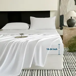 Extra Deep Pocket  Sheets Set -  Egyptian  1000 TC, Fits 18-24 Inch Mattresses, Soft Cooling Sateen Bed Sheets, 4 count Set(White,