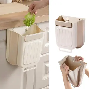 7L Foldable Hanging Trash Can - Plastic Wall-Mounted Kitchen Compost Bin for Under Sink, Household Use