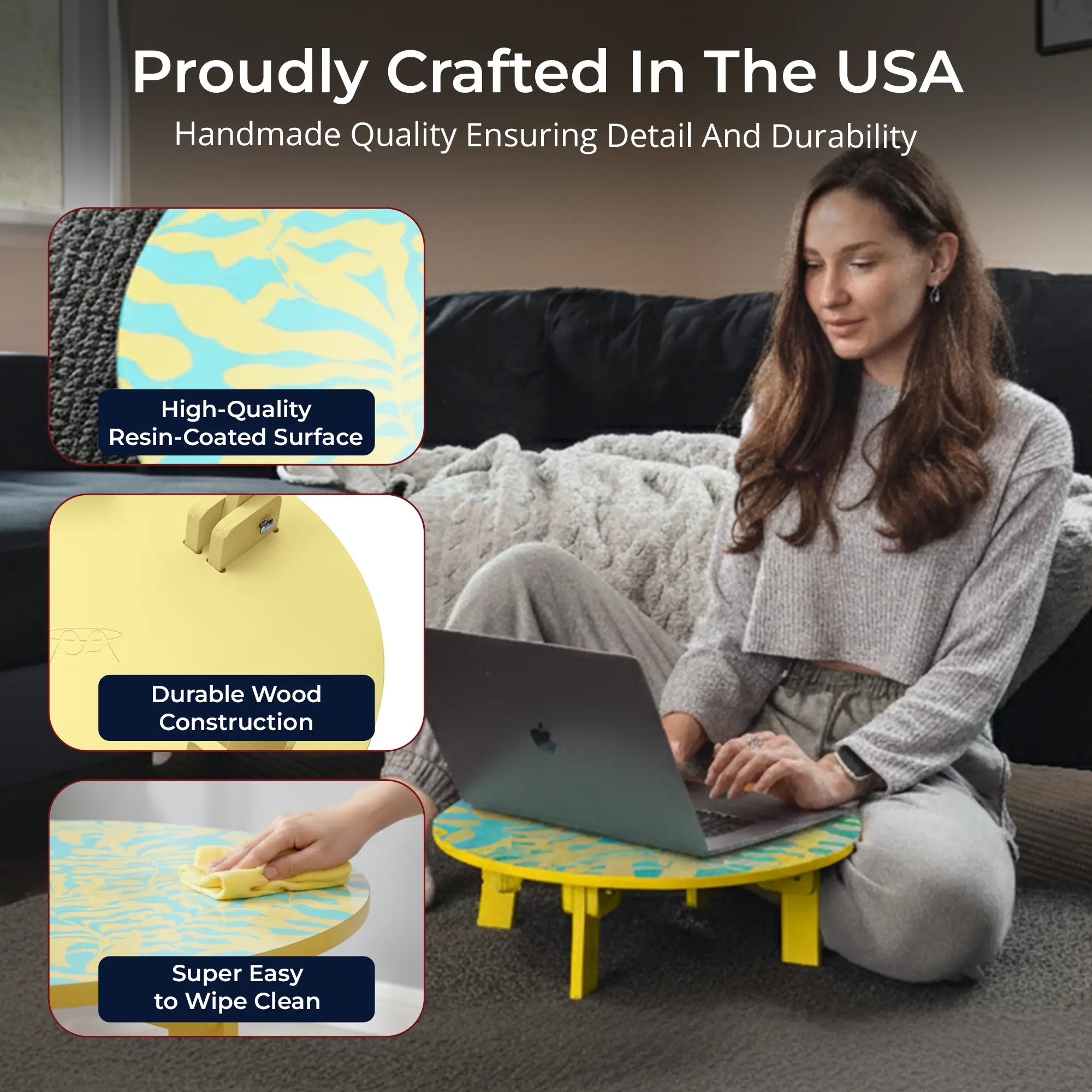 Misfitable Foldable Table Patterns Collection 2-in-1 Coffee Table to Wall Art Durable Resin Surface Easy Setup Monochrome Graphic Transformational Furniture