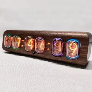 Wood Nixie Tube Clock Retro Alarm Table Clock Digital Watch Soviet Union In12 Tube Electronic Desktop Clocks Black Walnut Gift