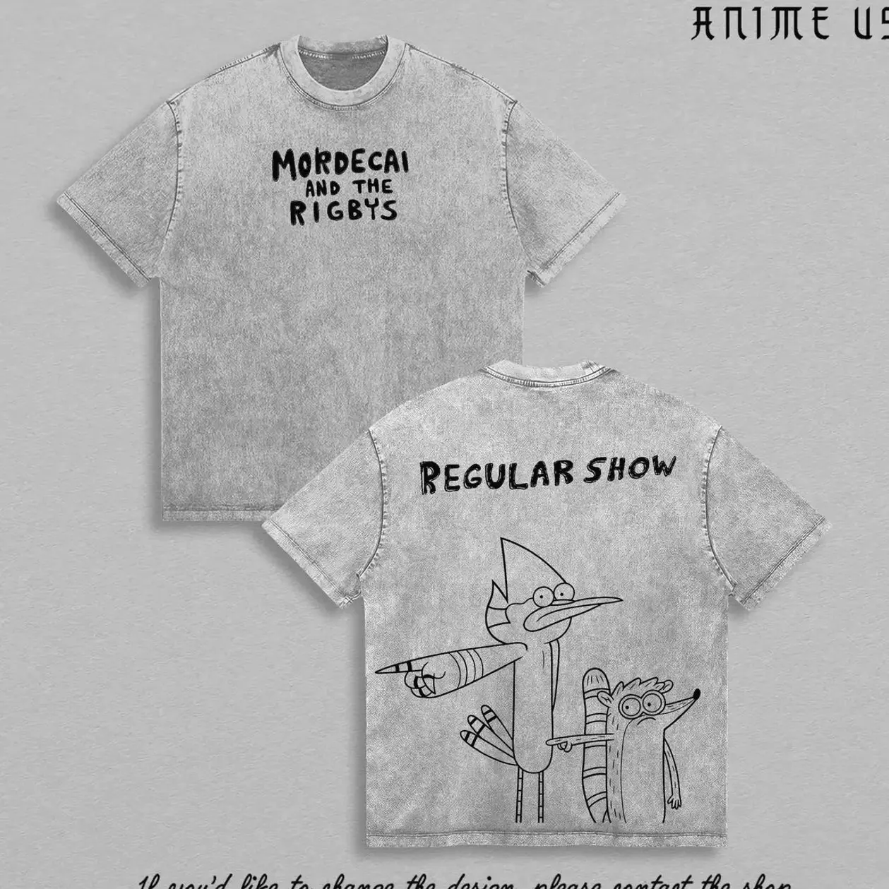 Regular Show Mordecai and Rigby Vintage Washed Shirt, Cartoon Duo Graphic Tee, Oversized Acid Wash Unisex Streetwear, Gift for Fans ABX