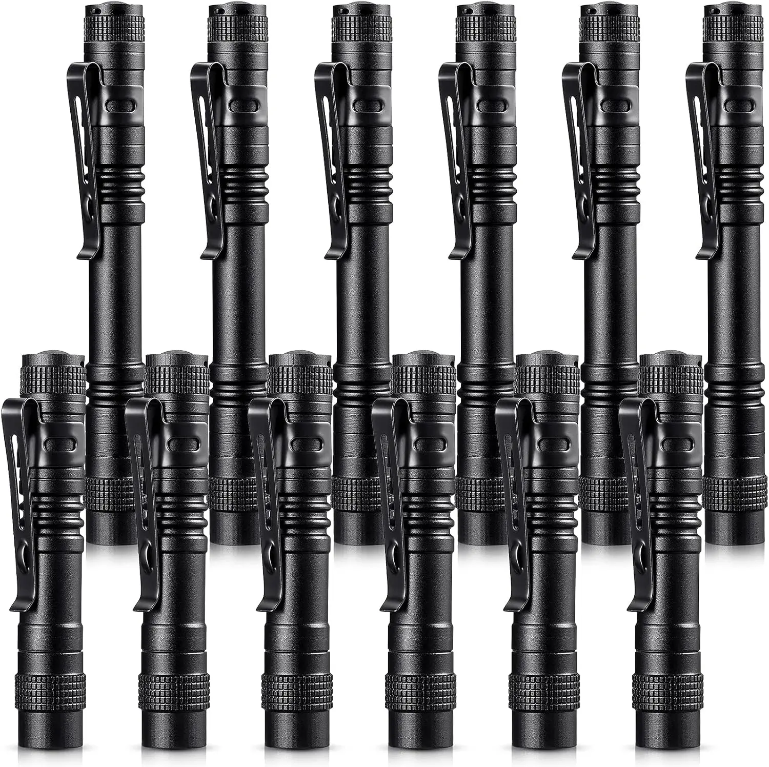 12-Piece Bulk Pack Mini Pen Flashlights - 3.5in & 5.24in Aluminum Body, Clip-On Grip, Non-Rechargeable Alkaline Batteries, Push Button, Secure Silicon Design, WiFi-Enabled, Long-Life LED Lights for Inspection, Emergency Use (Suitable for Adults), Emergenc