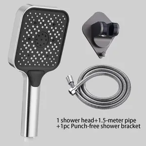Shower Head with Three Modes, Square Shower Booster Spray, Low Water Pressure Filtered, Unique Spa Experience Hotel Bathing Feel, Showerhead