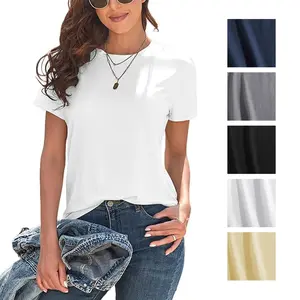Holafish Womens Lightweight T Shirts Solid Short Sleeve Womenswear Trendy Crew Neck Loose Fit Workout Tee Summer Cotton Tops,Comfortable Casual Tshirt