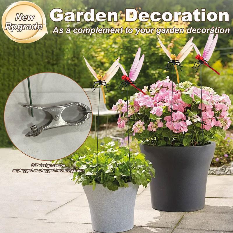 12 Pcs 3D Fake Dragonfly Rod-Clips Garden Metal Bug Repellent Bird & Fly Deterrent Indoor Outdoor Creative Home Decor Magical Ornaments Hangable Landscape Set for Gardens Patios Lawns - Decoration, Hanging