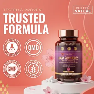 SanNuo Hair Skin Nails Vitamins 10000mcg Biotin with Collagen & Fo-Ti Reishi Herbal Extracts - Non-GMO Support for Hair Growth, Strong Nails & Radiant Skin - Women & Men