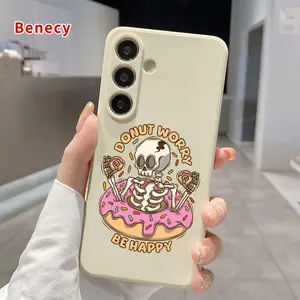 Straight Edge Phone Case Compatible with Galaxy S23 Ultra S24 Plus S25 S22+ Donut Skeleton Pattern Pocket-Friendly Shockproof Liquid Silicone Protective Soft Smartphone Casing