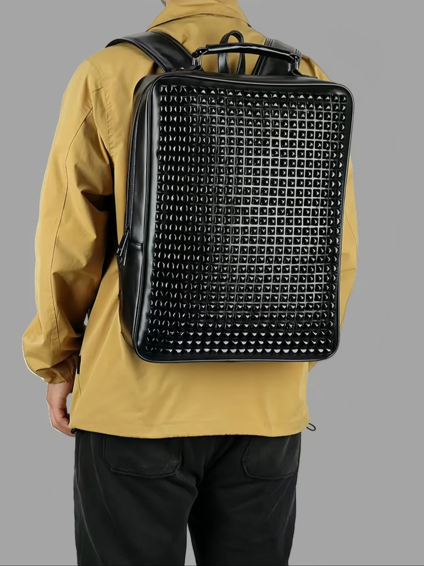 Unisex Fashion Backpack, Rivet Decoration Large Capacity Bag, Square Stud Bookbag, Casual Daily Use, Stylish and Durable