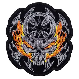 Skull Blades Embroidered Biker Patch [4.0 inch- Iron on sew on -SB8]