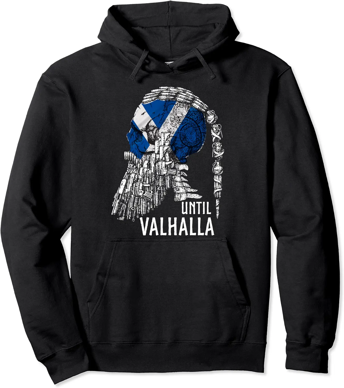 Until Valhalla, Skull Scottish Flag, Viking US Patriot Pullover Hoodie - Ashleyan Shop 70B095XY5767