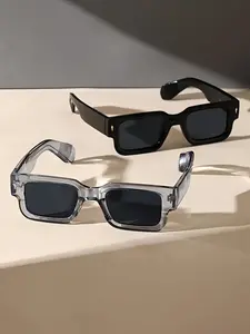 Christmas Gift  2PCS Unisex Vintage Square Frame Sunglasses, Trendy Casual Clear Sunglasses for Everyday Use, Fashion Accessories for Outdoor Activities internet celebrity style summer  sunglasses vintage casual sunglass