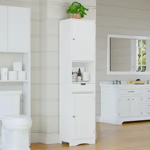 67" Tall Bathroom Cabinet, Storage Cabinet with 2 Doors & 1 Drawer, Narrow Bathroom Storage Cabinets with Adjustable Shelves, Bathroom Floor Organizer for Living Room, Entryway, Home Office, White