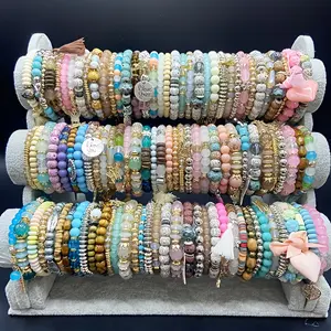 23pcs Mix Bohemian Style Glass & Wooden Bead Elastic Stackable Bracelets, Stylish Retro Hand Crafted Bracelet, Suitable for Daily Wear And Christmas Holiday Gifts, Festive Jewelry, Holiday Accessories, Retro Jewelry, Handmade Bracelet, Glass Bead Jewelry