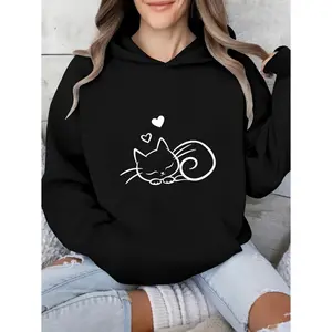 Women's cat print Graphic Hoodie Durable Print, Everyday Comfort, Machine Washable, casual cozy indoor relaxed