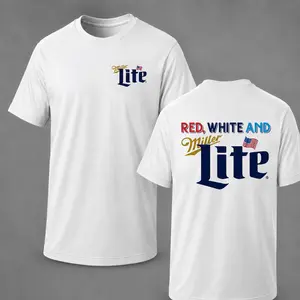 Red White And Lite Graphic T-Shirt, Funny 4th Of July Beer Lover Tee, Patriotic America Shirt for Men Women, Vintage USA Independence Day Party Shirt, Casual Crew Neck Comfort Cotton Graphic Tee, Summer Patriotic Outfit Gift