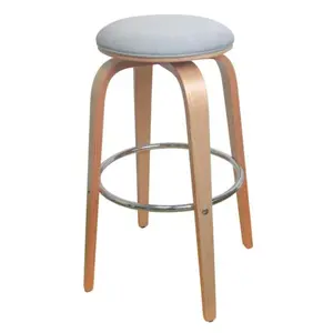 Backless Contemporary Wood Barstool with Padded Cushion and Metal Footrest Ring (Black PU)