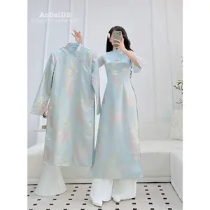 Blue Forever Together Matching Couple Ao Dai | Áo Dài Gia Đình V2