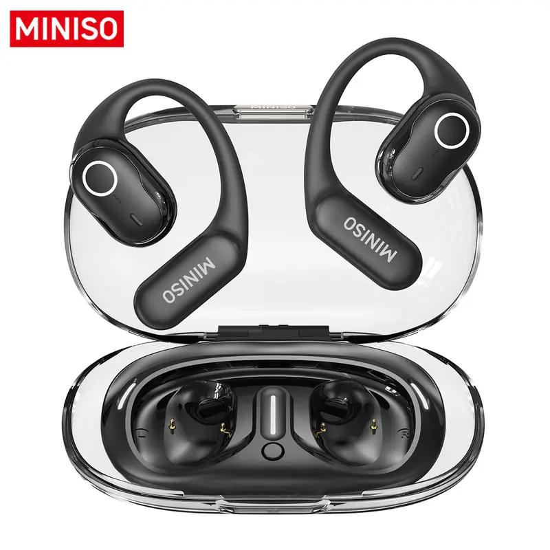 MINISO M63 Plastic On-Ear Open Ear True Wireless Earbuds - Bluetooth Headphones, HIFI Audio, Low Latency for Gaming, IPX5 Sweatproof, Touch Control, Built-in Mic, Comfortable Fit, Mobile Universal Compatibility
